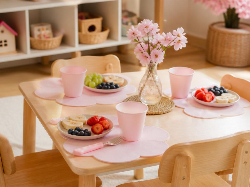 Healthy snack time at a small child-sized table